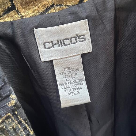 Chicos Blazer Jacket Womens 3 Large Black Gold Metallic Snake Artsy Classic - Picture 3 of 10